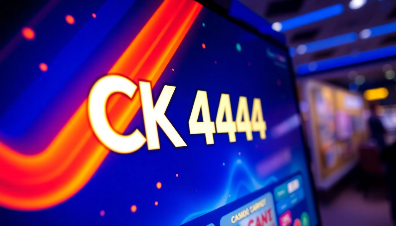 ck4444 net online casino logo on vibrant digital gaming interface with lively lights, appealing visuals for easy navigation.