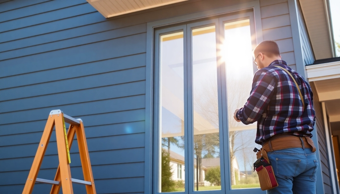 Window replacement companies install energy-efficient windows on a home in progress.