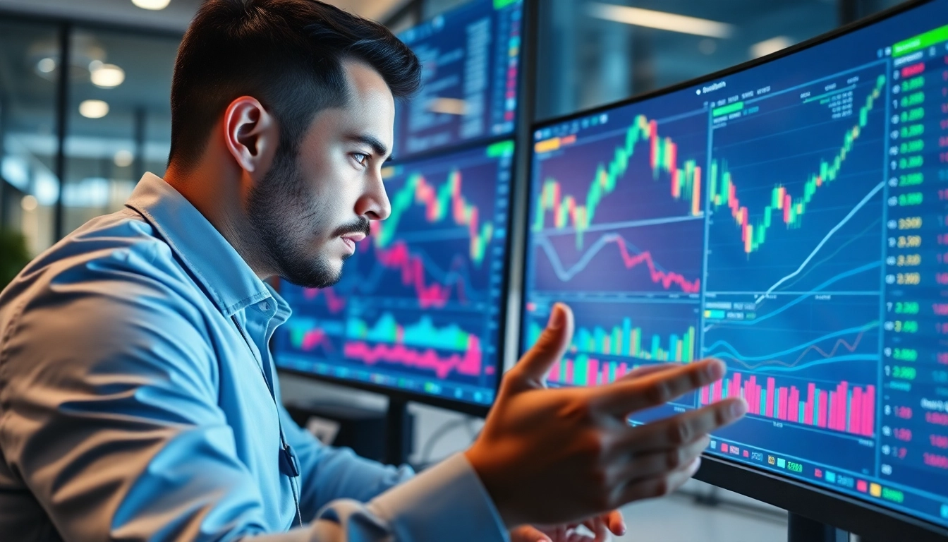 Trading view charts showing candlestick patterns with technical indicators for market analysis